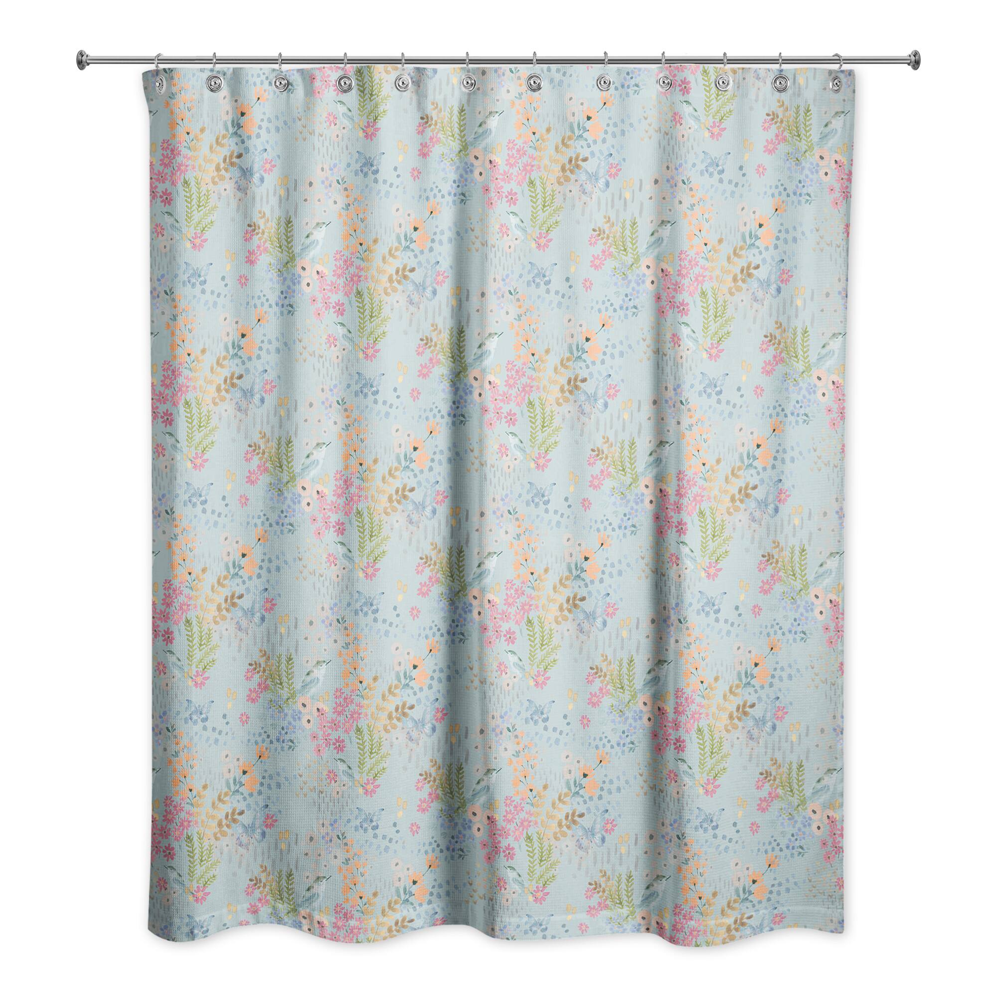 Butterfly Bird Floral Shower Curtain